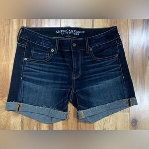 American Eagle Low Rise Denim Midi Shorts Super Stretch Womens 4 Cuffed